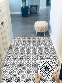 9pcs Geometric Pattern Self-adhesive Floor Stickers, Waterproof, Oil-proof - Black and White - View 1