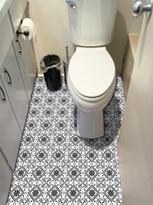 9pcs Geometric Pattern Self-adhesive Floor Stickers, Waterproof, Oil-proof - Black and White - View 3