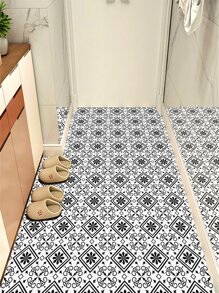 9pcs Geometric Pattern Self-adhesive Floor Stickers, Waterproof, Oil-proof - Black and White - View 2