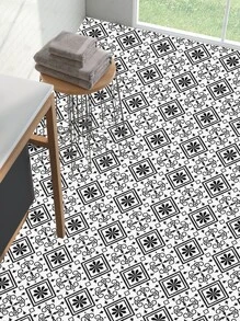 9pcs Geometric Pattern Self-adhesive Floor Stickers, Waterproof, Oil-proof - Black and White - View 6