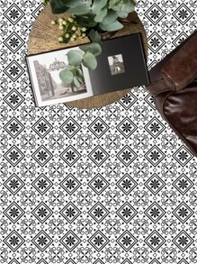 9pcs Geometric Pattern Self-adhesive Floor Stickers, Waterproof, Oil-proof - Black and White - View 5