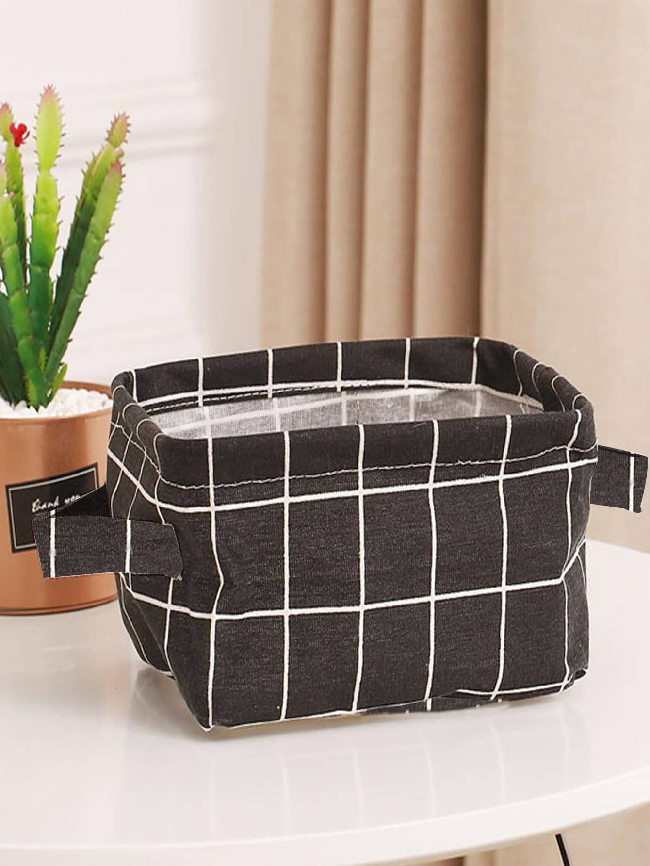 1PC Họa Tiết Kẻ Sọc Để Bàn Giỏ Đựng Đồ, Polyester Hiện Đại Giỏ Đựng Đồ Cho Gia Đình - màu đen - Xem 1