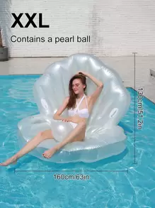 1pc Inflatable Shell Shaped White Pvc Swimming Pool Beach Float, Beach Essentials, Beach Accessories - White - View 6