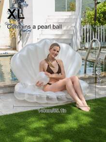 1pc Inflatable Shell Shaped White Pvc Swimming Pool Beach Float, Beach Essentials, Beach Accessories - White - View 7