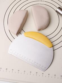 1pc Stainless Steel Half-Round Flour Scraper With Scale, Cake Dough Cutter, Baking Tool, Kitchen Scraper For Home Use - Yellow - View 1