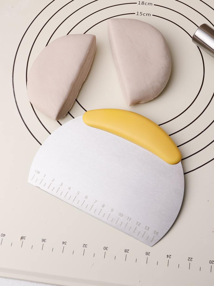 1pc Stainless Steel Half-Round Flour Scraper With Scale, Cake Dough Cutter, Baking Tool, Kitchen Scraper For Home Use - Yellow - View 1