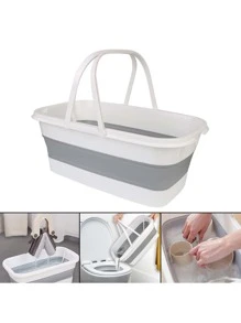 1pc Plastic Folding Basins Portable Wash Basins Folding Laundry Tub Adult Baby Bath Basin Bathroom Kitchen Accessories Wash Basin - White - View 1