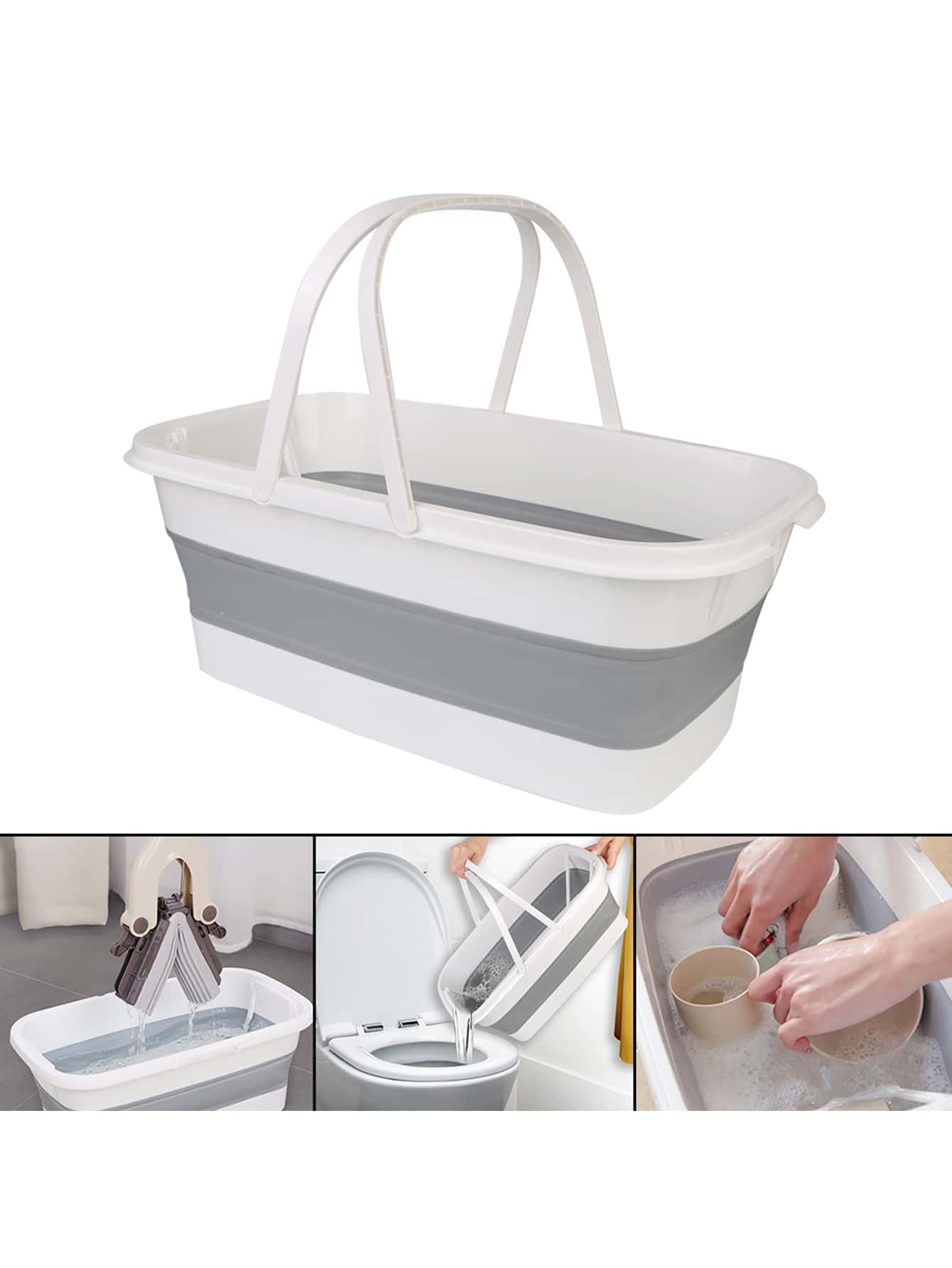 1pc Plastic Folding Basins Portable Wash Basins Folding Laundry Tub Adult Baby Bath Basin Bathroom Kitchen Accessories Wash Basin - White - View 1