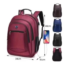 Large Capacity Men's Backpack USB Rechargeable Backpack Business Computer Bag Leisure Backpack High School Student Backpack - Red - View 2