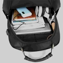 Mochila de gran capacidad para hombres mochila recargable USB bolsa de computadora de negocios mochila de ocio mochila de estudiante de secundaria - Negro - Ver 4