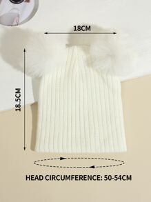 1入兒童白色針織帽子,雙球球,條紋,保暖並適合日常穿著 - 白色 - 查看 5