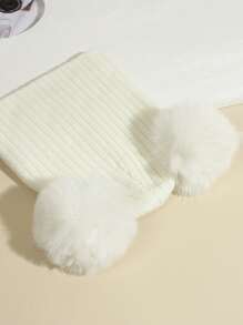 1入兒童白色針織帽子,雙球球,條紋,保暖並適合日常穿著 - 白色 - 查看 3