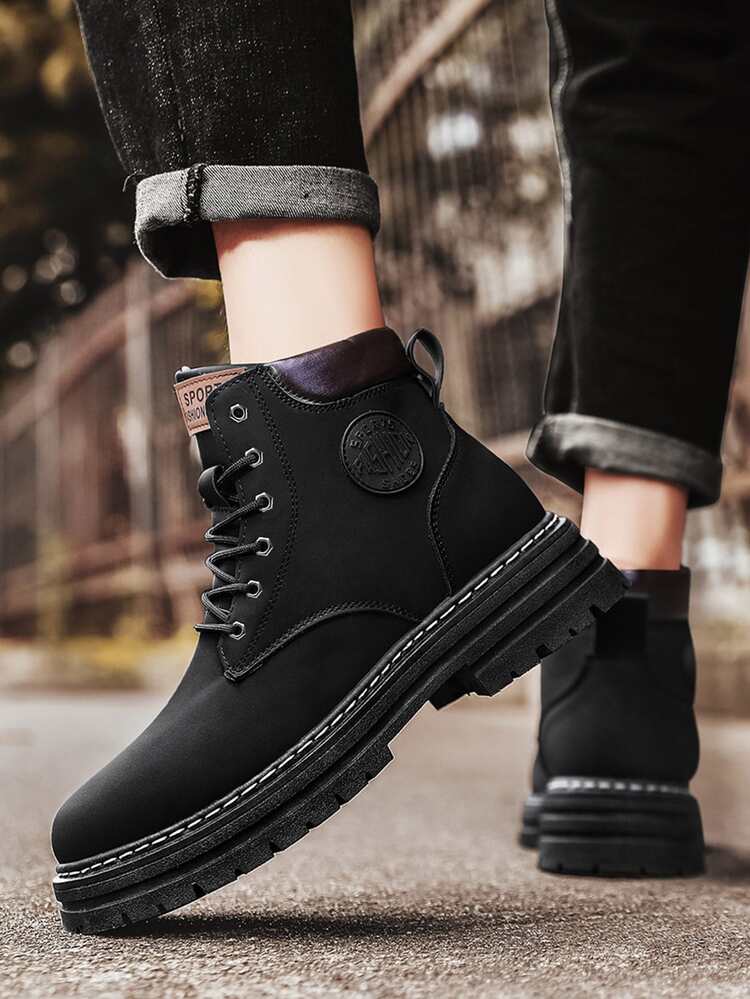 Estilo con sudaderas, botas negras respirables de verano para hombres, zapatos cargo para hombres, botas para caminar al aire libre de primavera/otoño - Negro - Añade 2