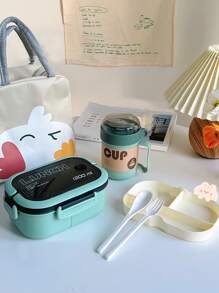 1200毫升便攜密封午餐盒2層網格兒童學生便當盒與叉匙漏水防泄露,可使用微波爐防止異味適用於學校 - 綠色 - 查看 2