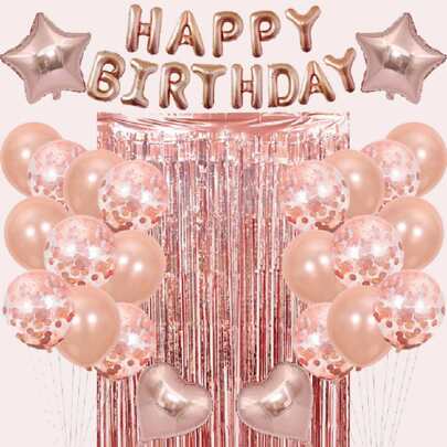 生日派对装饰 - 生日快乐气球横幅、金色箔纸流苏帘，男女皆宜，生日派对装饰，返校季，情人节