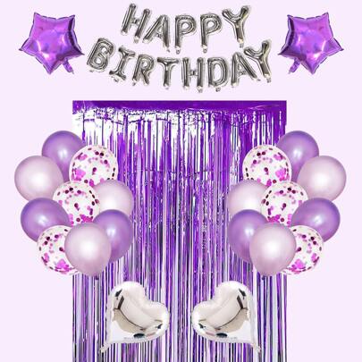 生日派对装饰 - 生日快乐气球横幅、金色箔纸流苏帘，男女皆宜，生日派对装饰