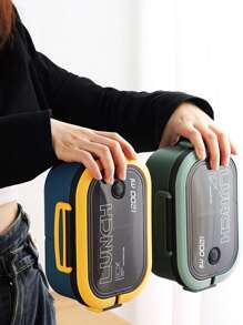 1200ml 2 Layers Portable Student Lunch Box With Fork Spoon Leakproof Thicker PP Plastic Split Lunch Box Can Be Heated In The Microwave, Kitchen, Christmas Gift - Yellow - View 2