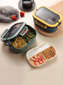 1200ml 2 Layers Portable Student Lunch Box With Fork Spoon Leakproof Thicker PP Plastic Split Lunch Box Can Be Heated In The Microwave, Kitchen, Christmas Gift - Yellow - View 4