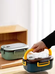 1200ml 2 Layers Portable Student Lunch Box With Fork Spoon Leakproof Thicker PP Plastic Split Lunch Box Can Be Heated In The Microwave, Kitchen, Christmas Gift - Yellow - View 3