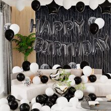 Birthday Party Decorations - Happy Birthday Balloon Banner, Gold Foil Tassel Curtain, Suitable For Men And Women, Birthday Party Decorations - Black and White - View 8