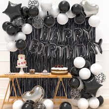 Birthday Party Decorations - Happy Birthday Balloon Banner, Gold Foil Tassel Curtain, Suitable For Men And Women, Birthday Party Decorations - Black and White - View 7