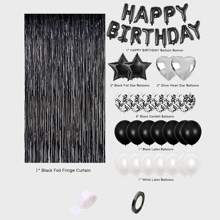 Birthday Party Decorations - Happy Birthday Balloon Banner, Gold Foil Tassel Curtain, Suitable For Men And Women, Birthday Party Decorations - Black and White - View 2