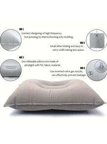 1pc Inflatable Pillow, Suitable For Office, Car, Camping, Hiking, Napping, Can Support Neck And Waist - Grey - View 4