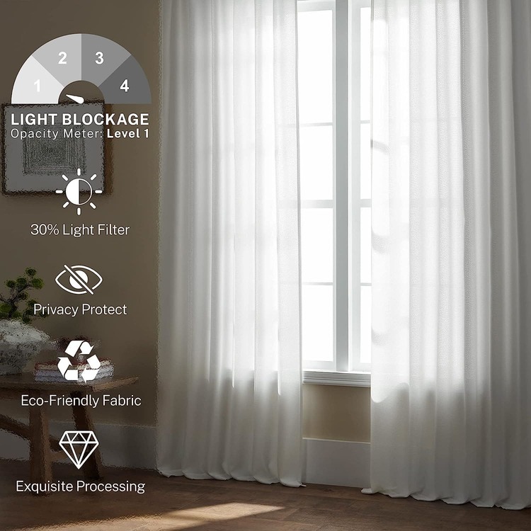 Flax Curtains, Natural Linen Textured Drapes Rod Pocket, Semi Sheer,  Curtains Panels for Back Tab, for Farmhouse/Bedroom/Living Room/Window (2-Pack, 50 x 108 inch) - Milky White - View 2