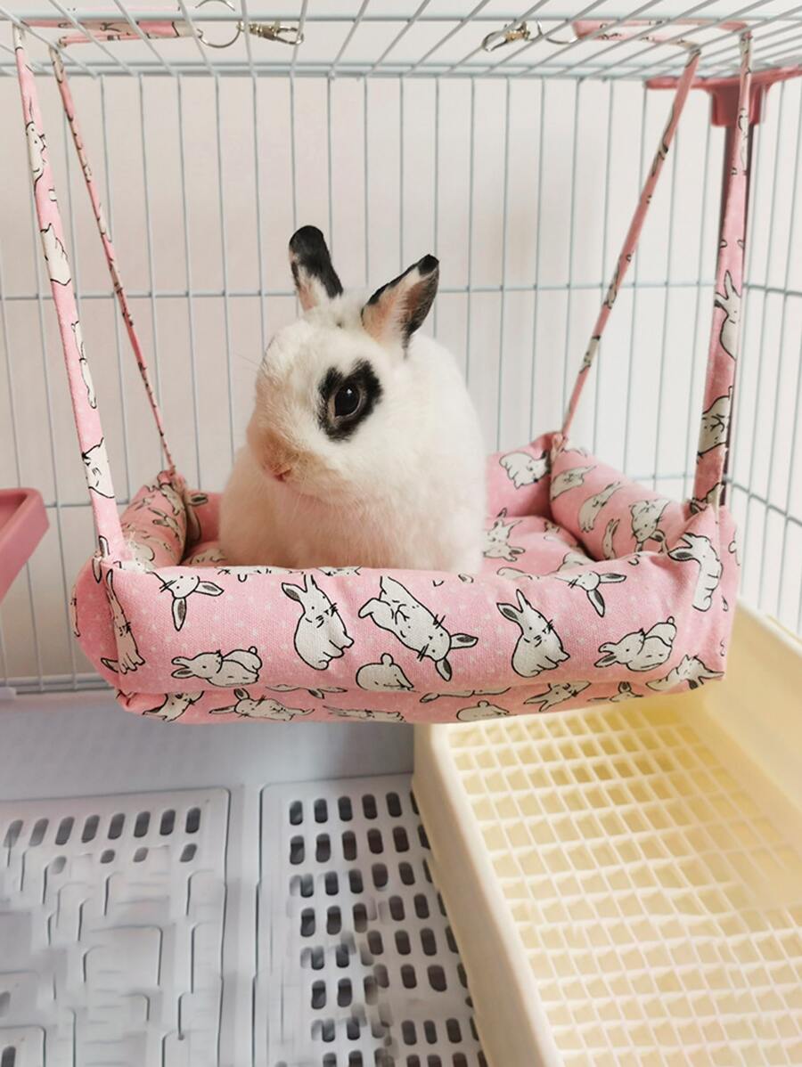 1pc Pink Canvas Bunny Patterned Hook Buckle Thickened Pet Hammock For Medium And Small Rabbits To Sleep On In Autumn And Winter - Pink - View 1