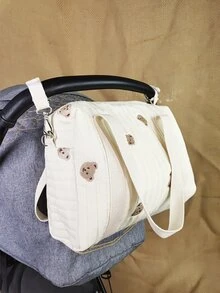 刺繡媽媽寶寶嬰兒車掛袋揹包，適用於全年四季。 - 米色 - 查看 3