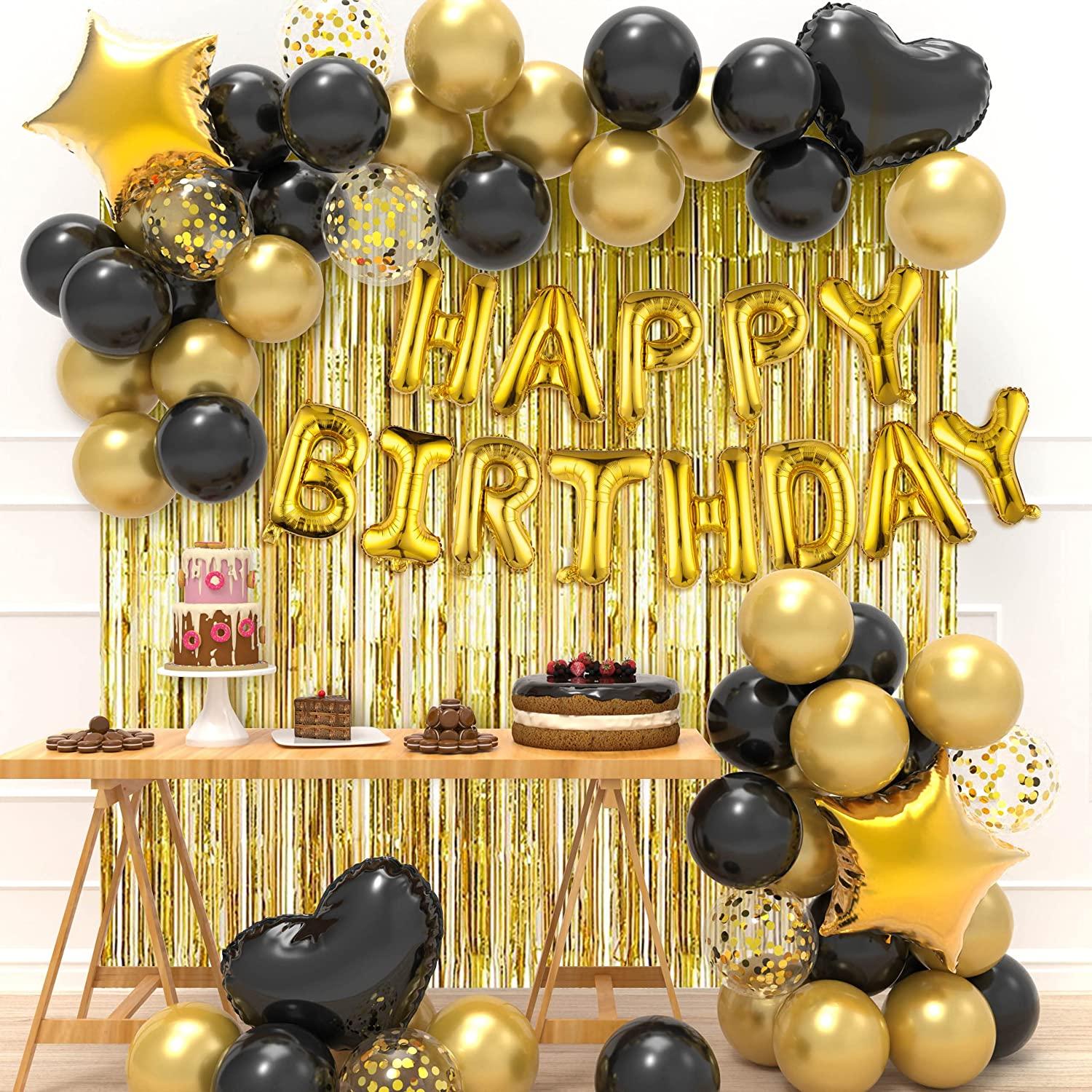 40pcs Birthday Party Decorations Happy Birthday Balloons Banner Gold