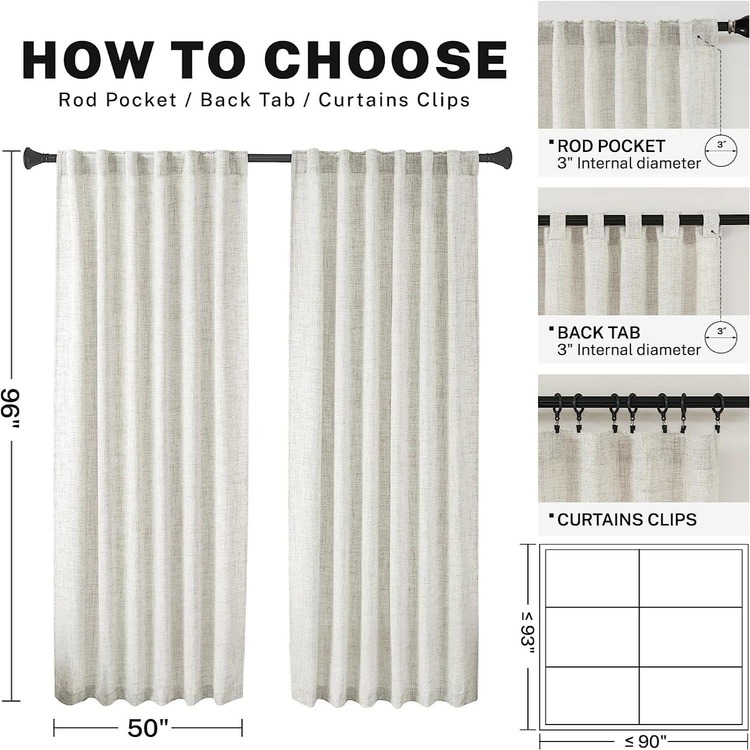 Flax Curtains, Natural Linen Textured Drapes Rod Pocket, Semi Sheer,  Curtains Panels for Back Tab, for Farmhouse/Bedroom/Living Room/Window (2-Pack, 50 x 108 inch) - Natural - View 4