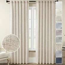 Flax Curtains, Natural Linen Textured Drapes Rod Pocket, Semi Sheer,  Curtains Panels for Back Tab, for Farmhouse/Bedroom/Living Room/Window (2-Pack, 50 x 108 inch) - Light Coffee - View 1