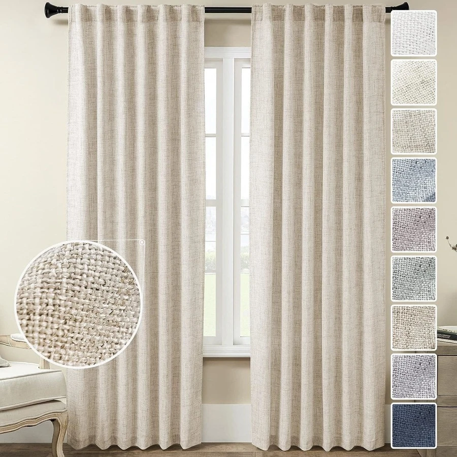 Flax Curtains, Natural Linen Textured Drapes Rod Pocket, Semi Sheer,  Curtains Panels for Back Tab, for Farmhouse/Bedroom/Living Room/Window (2-Pack, 50 x 108 inch) - Light Coffee - View 1