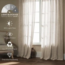 Flax Curtains, Natural Linen Textured Drapes Rod Pocket, Semi Sheer,  Curtains Panels for Back Tab, for Farmhouse/Bedroom/Living Room/Window (2-Pack, 50 x 108 inch) - Light Coffee - View 2