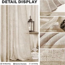 Flax Curtains, Natural Linen Textured Drapes Rod Pocket, Semi Sheer,  Curtains Panels for Back Tab, for Farmhouse/Bedroom/Living Room/Window (2-Pack, 50 x 108 inch) - Light Coffee - View 4