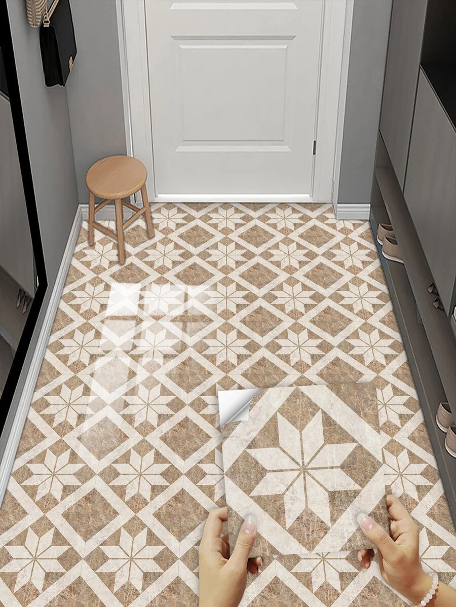 9pcs Marble Pattern Floor Tile Stickers, Pvc Waterproof Floor Wall Stickers - Multicolor - View 1