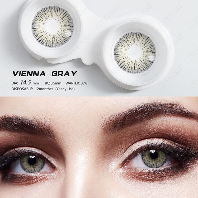 Eyeshare 1 Cặp Kính áp tròng màu VIENNA Series dùng hàng năm 14,5mm Trang phục hóa trang Halloween - Xám - Xem 2