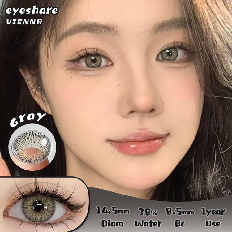 Eyeshare 1 Cặp Kính áp tròng màu VIENNA Series dùng hàng năm 14,5mm Trang phục hóa trang Halloween - Xám - Xem 4