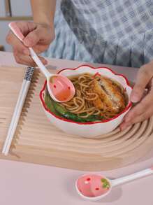 1pc Ceramic Strawberry Pattern Long-Handled Soup Spoon For Home Use, Desserts,Kitchen,Christmas Gift,School Supplies - Pink - View 5