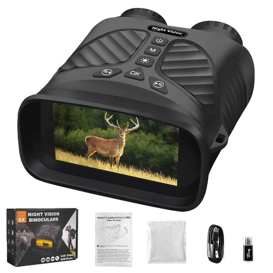 2.5K雙目夜視望遠鏡,支持11語言,8x高清打獵夜視相機 - 黑色 - 查看 1