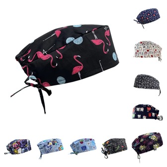 可調節印花短髮帽、手術帽、工作帽