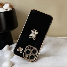 黑色镀层DIY手机壳，带金色泰迪熊和金色蝴蝶结装饰，国际版，非国内版 - 黑色 - 查看 6
