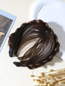 1pc Seamless Fishtail Braid Hair Hoop Bangs Hair Extension - Linen Brown - View 2