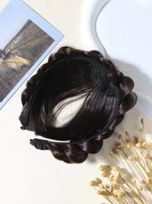 1pc Untraced Fishbone Braid Hairband With Bangs & Forehead Wig Piece - Coffee Brown - View 3