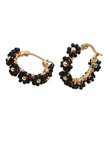 1 đôi Phong cách Bohemian Đen Kết cườm Giống cúc Vòng khuyên tai Thích hợp Đối với Quý cô Mặc hàng ngày - màu đen - Xem 4