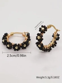 1 đôi Phong cách Bohemian Đen Kết cườm Giống cúc Vòng khuyên tai Thích hợp Đối với Quý cô Mặc hàng ngày - màu đen - Xem 2