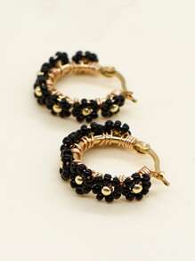 1 đôi Phong cách Bohemian Đen Kết cườm Giống cúc Vòng khuyên tai Thích hợp Đối với Quý cô Mặc hàng ngày - màu đen - Xem 1