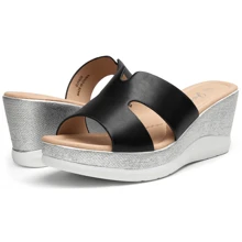 Women's Sandals Platform Peep Toe Wedge High Heel Slip On Shoes - 黑色 - 查看 5