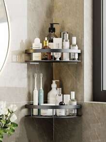 1 件装黑色转角浴室收纳架，无需钻孔，浴室配件 - 黑色 - 查看 2